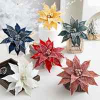 Fleurs de Noël en flanelle, cristaux de glace, fleurs artificielles, accessoires DIY, décoration de sapin de Noël