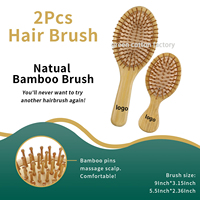 Brosse à cheveux en bambou naturel avec logo personnalisé, brosse à cheveux en bois démêlante, peigne à coussin d'air avec poils en bambou pour femmes, hommes et enfants