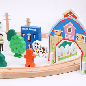 Ensemble de jouets de train en <span class=keywords><strong>bois</strong></span> Jet avec voie ferrée, voitures et scène de ferme, blocs de construction éducatifs pour l'intelligence et l'assemblage créatif - Product Image 3