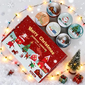 Paquete de 6 Velas Aromáticas de Cera de Soya Natural para Aliviar el Estrés, Velas Perfumadas de Diseño en Tarro de Metal Navideño, Juego de Regalo de Lujo - Product Image 6