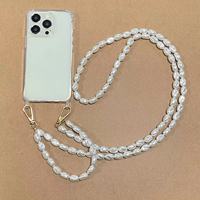 Étui de téléphone de luxe à la mode avec longue chaîne de perles, transparent, antichoc, étanche, avec cordon bandoulière pour 11-17 Pro Max