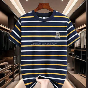 T-shirt Estiva da Uomo Personalizzata, Lussuosa, Casual, Retrò, alla Moda, Lavata, Sportiva, 100% Cotone, a Righe, a Mezza Manica, Vestibilità Ampia - Product Image 1