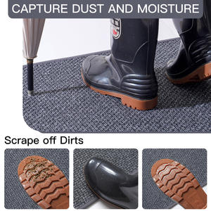 พรมเช็ดเท้าทรงสี่เหลี่ยมสำหรับใช้ในบ้าน ใยโพลีเอสเตอร์ กันลื่น ลายตารางสีเทา พื้นยาง พรมปูพื้นทางเข้า สีพื้น - Product Image 2