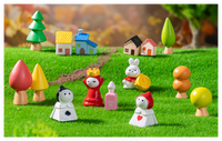 Kartun 3D peri taman pohon merah rumah Ratu kelinci putih miniatur liar hutan patung mainan hewan terarium patung untuk anak-anak