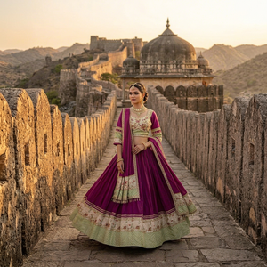 Purple Embroidered Lehenga Choli Silk Floor-Length Traditional Indian <b>Wedding</b> <b>Dress</b> <b>Women</b> Loose Fit All Seasons - Product Image 1