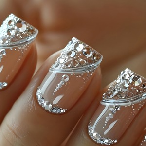 Productos de belleza Suministros para uñas Prensa en las uñas Diamantes de imitación de plata Cristal completo <span class=keywords><strong>Queen</strong></span> <span class=keywords><strong>Nails</strong></span> Usable Reutilizable 24 piezas Prensa en el dedo - Product Image 1
