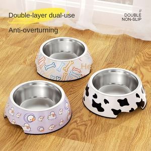 Bol pour chien et chat en acier inoxydable et plastique, double couche, antidérapant, léger, écologique, personnalisable, de luxe - Product Image 2