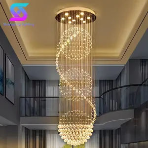 Lampu gantung kristal emas nordic, vila hotel nordic, tangga ruang tamu bulat mewah k9, pencahayaan kristal emas