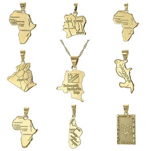 Collar con Colgante de <span class=keywords><strong>Mapa</strong></span> de África, Congo, <span class=keywords><strong>Argelia</strong></span>, para Mujeres y Hombres, Collares de Cadena Dorada, Estilo Hip Hop - Product Image 1