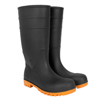 Bottes de sécurité anti-choc en PVC avec embout et plaque en acier, modèle 801 OEM, personnalisables, noires avec semelle jaune, pour travaux agricoles et de construction