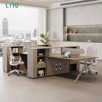 Bureau modulaire moderne pour 3 personnes, poste de travail en open space, écran acoustique, cloison de séparation, armoire de classement en bois