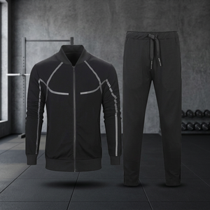 Ensemble de survêtements athlétiques respirants pour hommes, style streetwear hiver, tenue de sport en tissu Spandex/Polyester, fournisseur en gros - Product Image 2