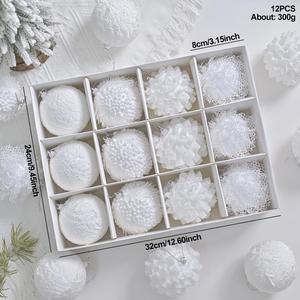 Ensemble de 12 décorations de Noël de luxe Blanche-Neige, boules suspendues texturées et scintillantes, élégantes décorations pour arbre de Noël sur le thème du pays des merveilles hivernales - Product Image 2
