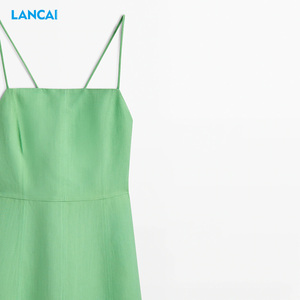 Fabricant de vêtements sur mesure Robe d'été pour femmes Ligne de coton à bretelles spaghetti sans manches Robe longue décontractée pour femmes - Product Image 6