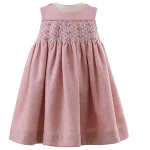 Baby Girl Vest Smocking Dress Cotton Sleeveless Hand Smocked Embroidery Dresses Children Princess Clothing