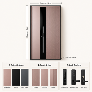 <span class=keywords><strong>Porte</strong></span> d'entrée moderne en aluminium et acier bicolore, sécurisée, insonorisée, avec sonnette visible, battante, pour villa et maison privées - Product Image 4