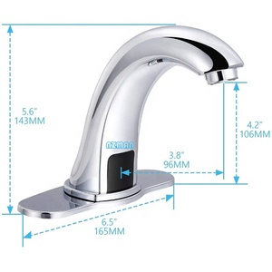 Grifo con Sensor automático sin contacto <span class=keywords><strong>para</strong></span> lavabo de baño, grifería con placa de cubierta de agujero, grifo de agua cromado manos libres con caja de Control - Product Image 2