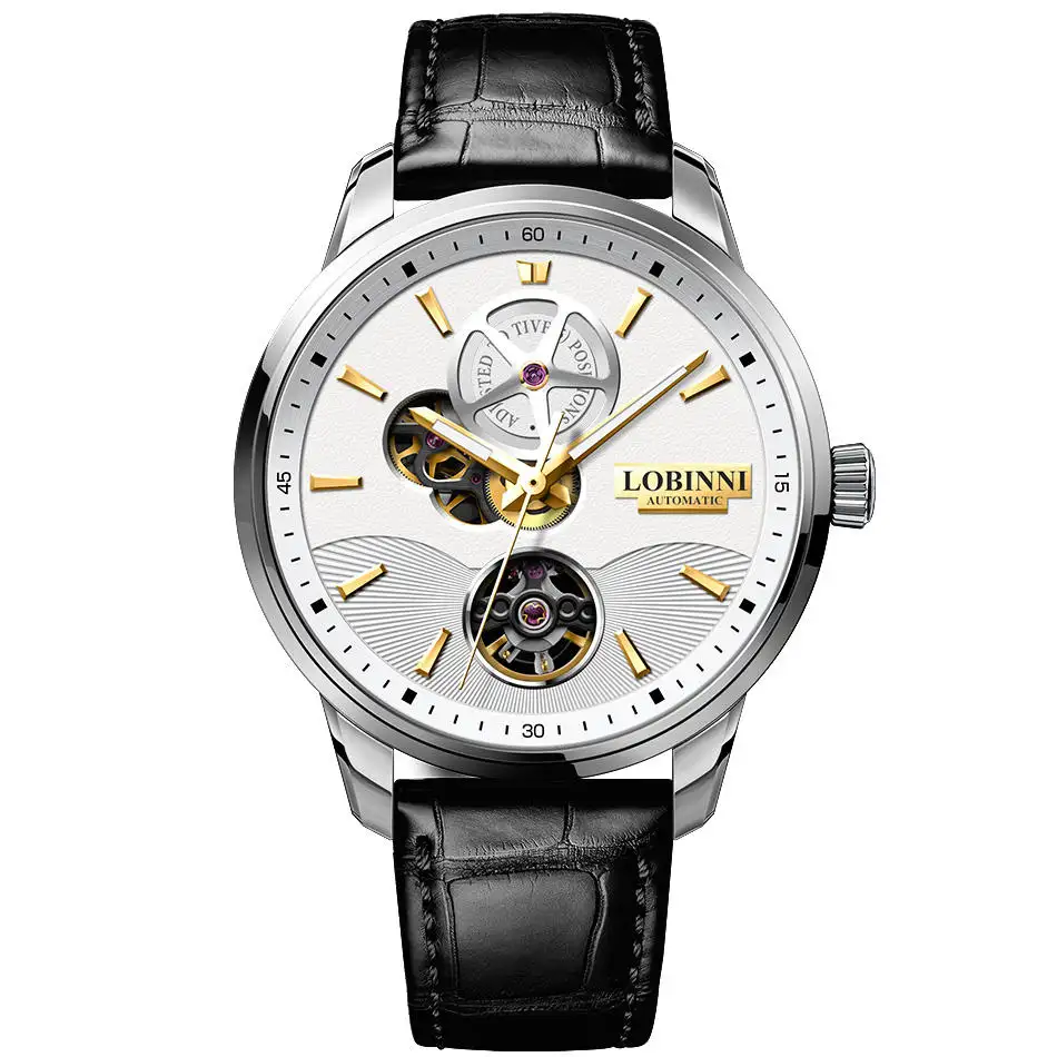 Multi Functions Automatic Lobinni 5018 Mechanical Watch Waterproof Stainless Steel Wrist Watches