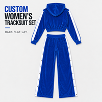 Ensemble de survêtement en velours personnalisé pour femme, veste courte zippée à capuche à manches longues et pantalon large fendu pour tenue de ville quotidienne