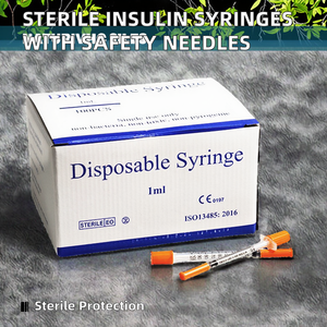 Sterile 1ml 0.5ml Plastic Insulin <strong>Syringes</strong> Safety <strong>Needles</strong> Medical Disposable Diabetic Patients EOS Disinfecting Type Class II - Product Image 2