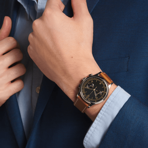 Vintage <b>Chronograph</b> <b>Automatic</b> Mechanical Watch with Arabic Dial Leather Strap for Men Longinesing - Product Image 2