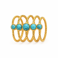 Bague ouverte minimaliste multi-couches en turquoise et perles, style euro-américain, pour femme, bijou de main pour usage quotidien, vente en gros
