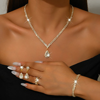 Parures de bijoux tendance pour femme : boucles d'oreilles en strass, colliers pendentifs en forme de V et de goutte d'eau, bracelets tennis, cadeau de mariage pour mariée