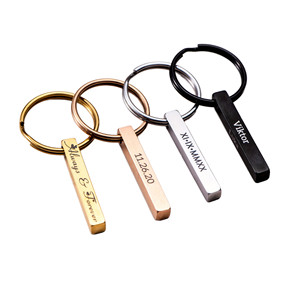 Engraved Vertical 3D Bar Metal Keychain 4-Sided Personalized Waterproof Gift for Couple Anniversary