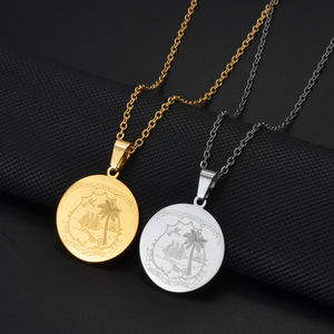 Collier pendentif rond avec drapeau du Libéria pour femmes et filles, en acier inoxydable, bijoux pour Libériens # 570762 - Product Image 2