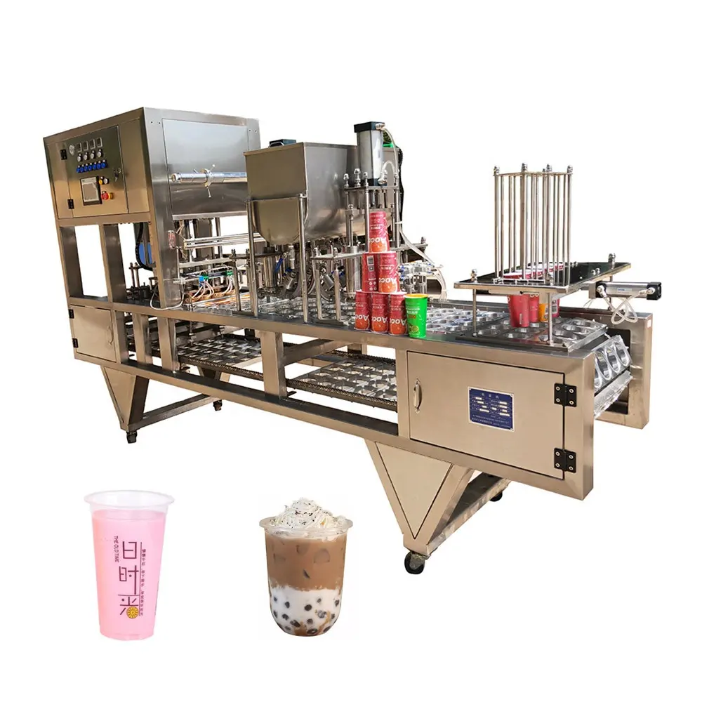 Papier Plastic Cup Sealer Automatische Water Sap Melk Wijn Bier Koffie Vullen En Sluitmachine Voor Drank Fabriek