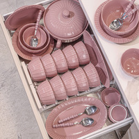 Service de table en céramique Purple Home, style vintage luxe léger, compatible micro-ondes, bols à riz et assiettes émaillés, ensemble complet de vaisselle