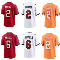 Tampa Bay # 2 Egbuka # 6 Mayfield # 12 Maillot de football Brady brodé blanc et rouge, chemise de sport à manches courtes pour joueur