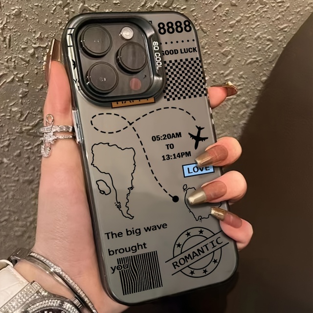 For iPhone 13 Pro Max & 14 Pro Max Anti-Shock Imd Phone Case with Airplane Route Map Stylish & Protective Mobile Phone Case