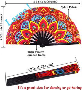 Abanico Plegable Grande con Diseño de Mandala, 33cm, Varillas de Bambú, para Decoración de Fiestas y Festivales - Product Image 2