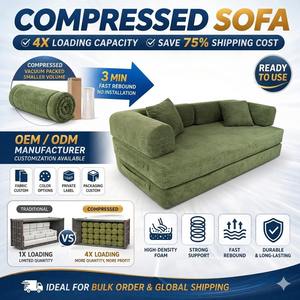 Hot Sale Modern Luxury Linen <b>Folding</b> Sleeper Couch Set, Vacuum Compressed for Living Room & Apartment Furnishing - Product Image 2