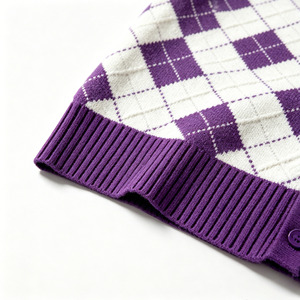 Maglione Jacquard da <span class=keywords><strong>Donna</strong></span> a Maniche Lunghe con Colletto Rovesciato e Bottoni Bianchi e <span class=keywords><strong>Viola</strong></span>, Personalizzabile OEM ODM - Product Image 6