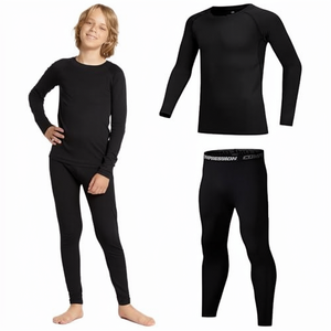 Conjunto de Ropa Interior Térmica de Compresión Negra para Niñas, Camiseta de Manga Larga y Pantalones, Absorbe la Humedad, Cuello Redondo, Cierre Elástico, Ropa de Esquí para Niños - Product Image 1