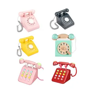 Wholesale Wooden Rotary Phone Toy with Vintage Wooden Model Simulated Desk Simulation Telephone Interactive Early Edcuation kids