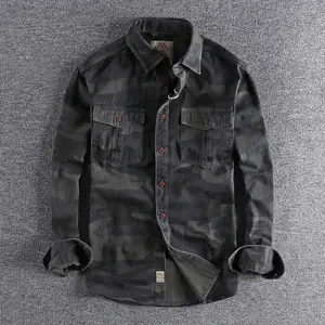 Hot Sale Long Sleeve Wear Cargo Shirt Men Outdoor Uniforms Shirt Cotton Plus Size Camouflage Shirt