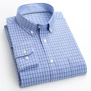 Custom shirts with logo Business Plaid Mens Button Down Shirt Easy Care check Long Sleeve Casual Dress Shirt for men