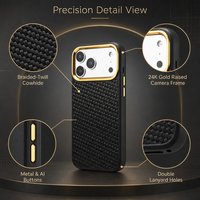 Étui de téléphone en cuir de vachette véritable tressé pour iPhone 17 18 avec support pour clé AI et double trou pour cordon, coque de protection professionnelle