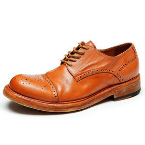 Leather <b>Shoes</b> High Demand English-style Business Brogue Cowhide <b>Waterproof</b> Handmade Formal Oxford Lace-up Men's <b>Shoes</b> Mesh Upper - Product Image 2