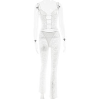 Ensemble 2 pièces sexy en dentelle unie pour femme, été 2026, avec débardeur en maille à col en V et legging