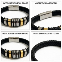 Bracelet tendance pour homme en acier inoxydable tressé avec cuir, design géométrique, plaqué argent, accessoire de mode pour poignet - Cadeau incontournable