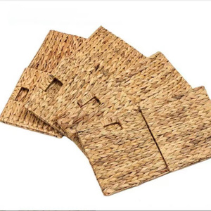 High Quality Hand-Woven Water Hyacinth <b>Storage</b> Basket Foldable Square Organizer - Product Image 2