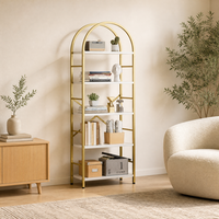 Étagère de rangement en fer doré moderne à cinq niveaux en forme d'arche, idéale pour la décoration de la maison, de la salle à manger et du salon d'appartement