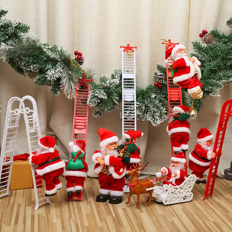 YIWU AULLAN Christmas Gift Ideas Plush Doll Santa Claus Electronic Climbing Ladder Toy Climbing Christmas Santa