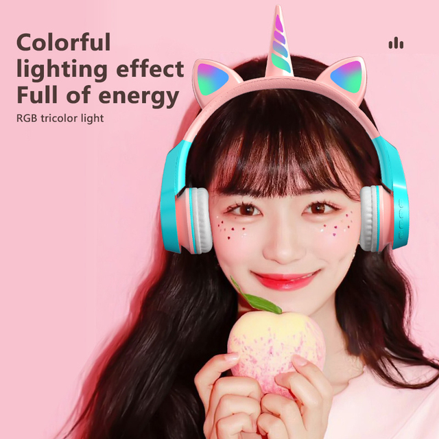 Best-Selling Cute Headset RGB Girls Headphones for Children Headsets Kids Unicorn Ear Wireless Headphone Cat Ear Headset Game