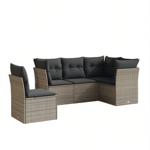 Conjunto de Sofás de Jardín de Mimbre Sintético, 5 Piezas, Muebles de Exterior Resistentes a la Intemperie, Diseño Contemporáneo, Estructura de Acero, Gris - Product Image 1