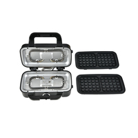 Machine à sandwichs et gaufres électrique multifonctionnelle, plaques antiadhésives, température réglable, design en acier inoxydable et verre, cuisson rapide